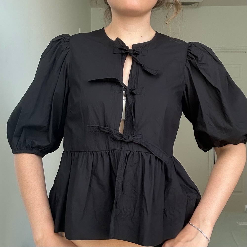 GANNI BLACK BOW BLOUSE